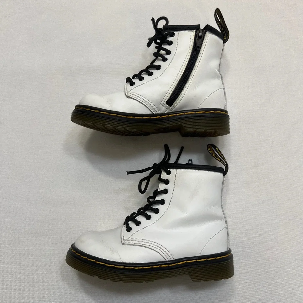 Dr. Martens 1460 AirWair White Leather Side Zip Combat Boots Toddler Size 8